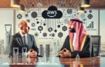 A professional meeting scene featuring Saudi Minister of Communications and Information Technology Eng. Abdullah Al-Sawaha and AWS CEO Matt Garman in