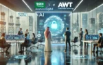 A futuristic business setting showcasing the collaboration between Aramco Digital and World Wide Technology (WWT) in Saudi Arabia. The scene features