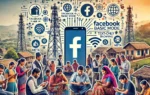 A diverse group of people in Nepal using mobile phones with Facebook Basic Mode and text-only web browsing in various settings, such as urban areas an