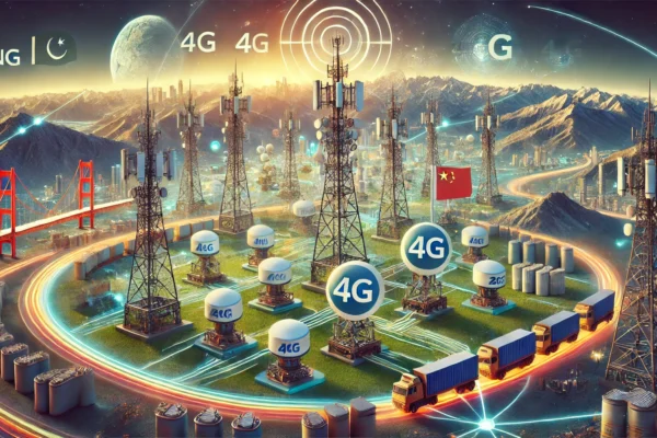 A landscape image representing Zong 4G's network expansion and modernization in Pakistan. The scene features modern 4G base stations with advanced tech