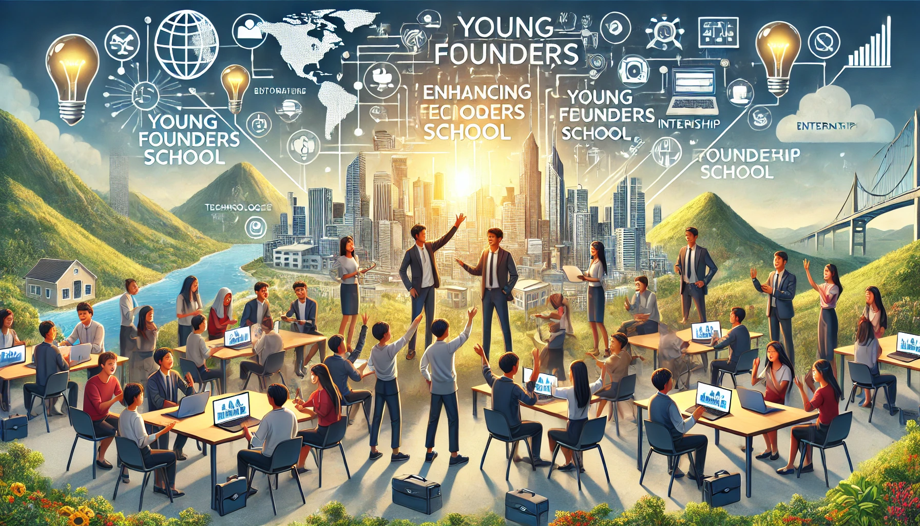 A landscape image representing the partnership between Scalo Technologies and Young Founders School for enhancing entrepreneurship education. The scene