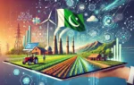 A modern and dynamic illustration depicting the launch of the Digital Agriculture Consortium in Pakistan. Include elements like digital farming technology