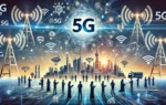 A modern and dynamic illustration depicting the enhancement of 5G technologies in the Middle East and Africa. Include elements like 5G network symbols