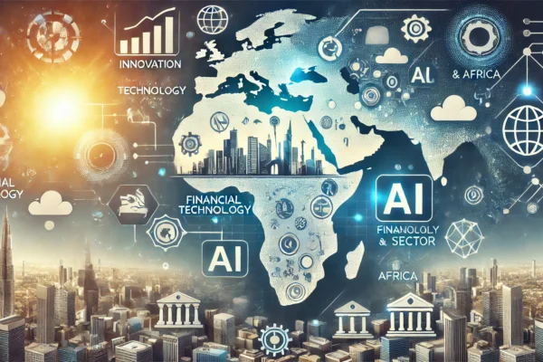 A modern and dynamic illustration depicting the expansion of AI technologies in the financial sector across the GCC and Africa. Include elements like