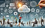 DALL·A professional and modern illustration depicting the transformation of education through advanced IT infrastructure. Include elements like students, d