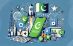 A modern and professional illustration depicting the launch of 'Beep,' a secure messaging app developed by Pakistani engineers. Include elements like