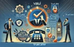 A professional and modern illustration depicting the partnership between Valu and Truecaller. Include elements like secure communication, financial tech