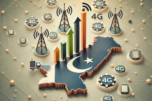 DALAn infographic-style featured image depicting the growth of cellular and 4G subscribers in Pakistan. The image includes icons of mobile phones and cellular