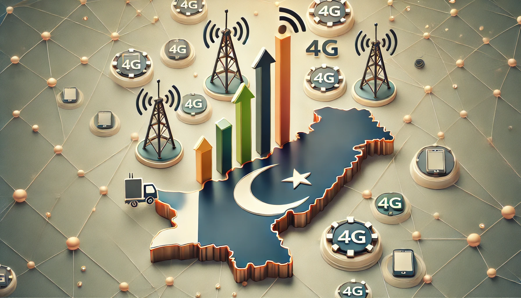 DALAn infographic-style featured image depicting the growth of cellular and 4G subscribers in Pakistan. The image includes icons of mobile phones and cellular