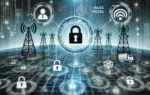 A depiction of cybersecurity threats targeting the telecommunications, mass media, and construction sectors. The image shows digital symbols of hacking