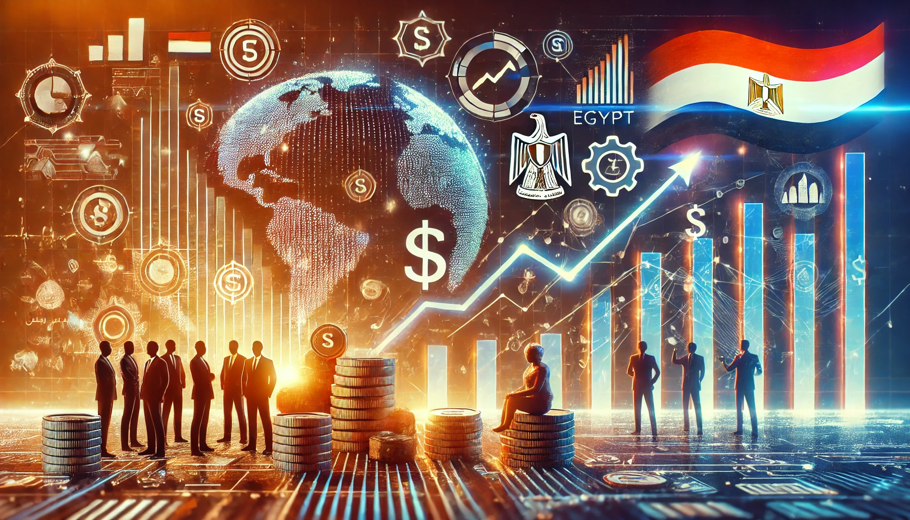 A vibrant scene depicting fintech innovation and investment. The image features digital financial symbols, a growing graph, and a collaborative team e