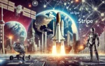 A dynamic scene showcasing Damac Capital's strategic investments in SpaceX and Stripe. The image features elements representing space exploration, fin