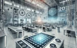 A high-tech production facility showcasing the development of advanced materials such as graphene and 2D materials. The image should feature modern in