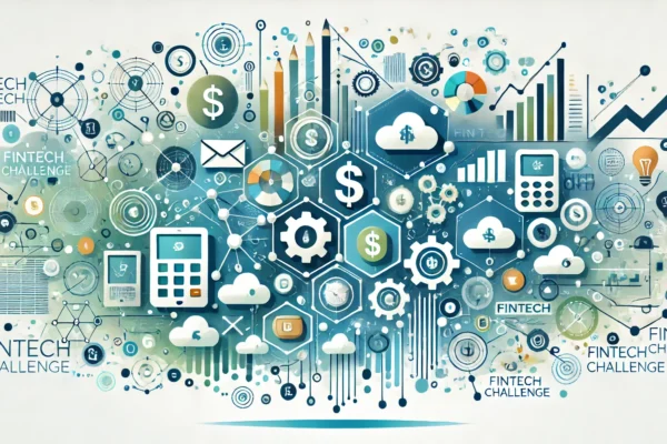 A vibrant and modern illustration representing digital innovation in fintech. The image features abstract elements like interconnected digital network