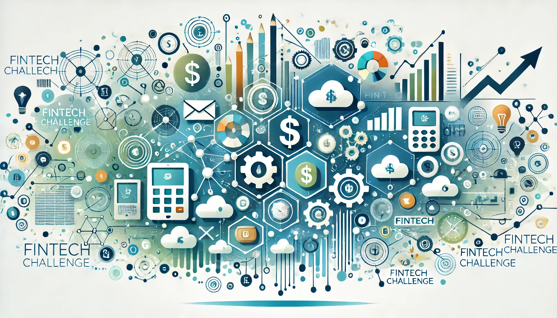 A vibrant and modern illustration representing digital innovation in fintech. The image features abstract elements like interconnected digital network