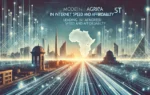 A modern landscape image representing Egypt's achievement in leading Africa in internet speed and affordability. The scene features elements like high