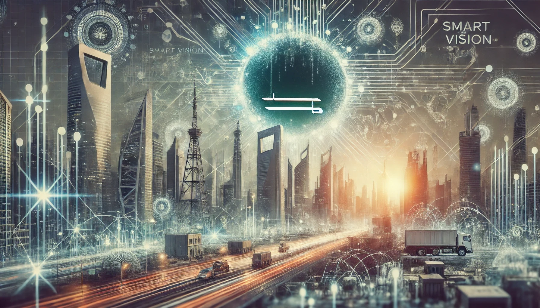 A modern and dynamic landscape image representing Smart Vision's impact on telecom infrastructure in Saudi Arabia. The scene includes elements of advance