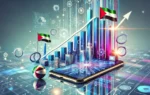 A modern and dynamic landscape image representing the growth of smartphone shipments in the Middle East. The scene features abstract representations o