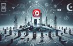 A modern and dynamic landscape image representing Tunisia's efforts to regulate SIM card usage and combat cybercrime. The scene features abstract element